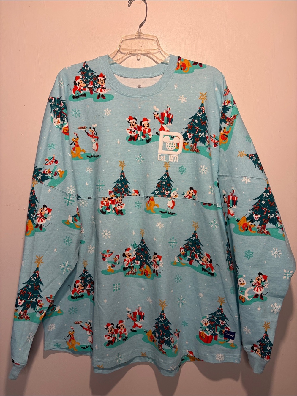 Disney Parks NWT Spirit Jersey Santa Mickey Mouse Friends Holiday Blue Size XXL